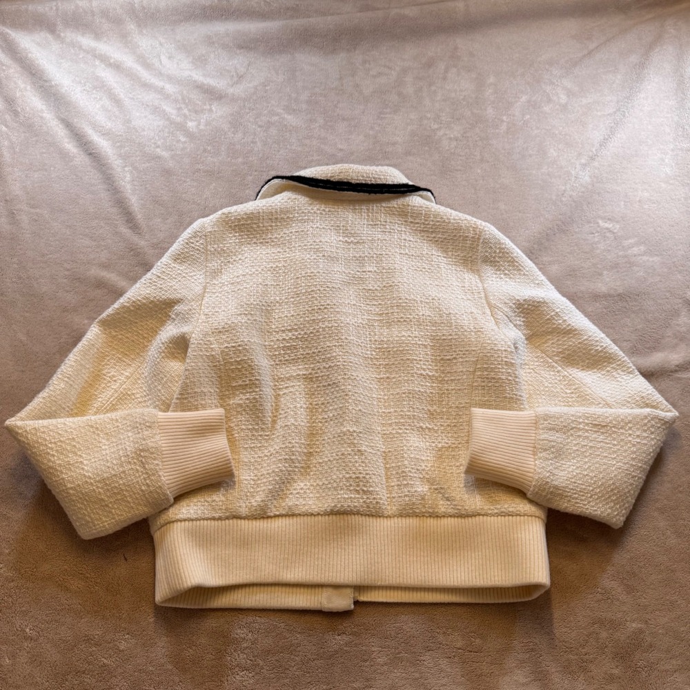 Talbots Cream Tweed Bomber Jacket with Black Trim and Gold Buttons - Picture 11 of 12